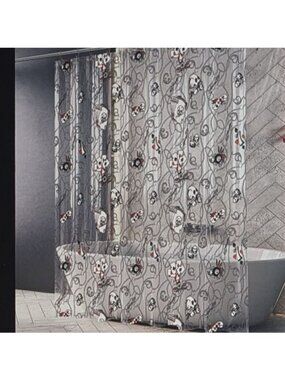 Ed Hardy Printed PEVA Shower Liner 72"x72" Skull Chains Design Curtain